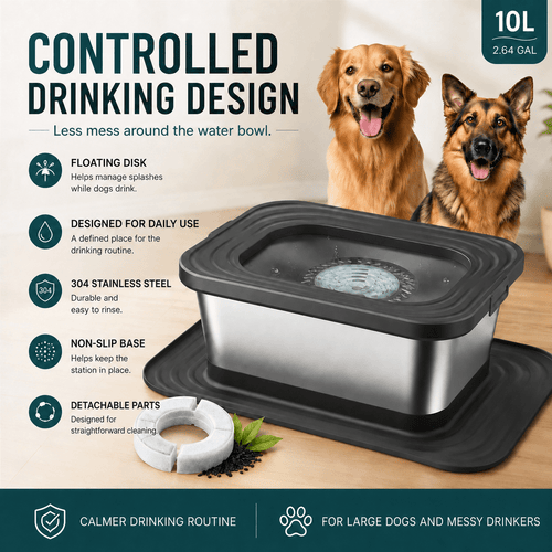 Avenloo Splash-Proof Water Bowl - Black - Avenloo controlled drinking design for messy drinkers