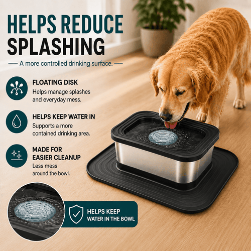 Avenloo Splash-Proof Water Bowl - Black - Avenloo floating disk helps reduce splashing around the water bowl